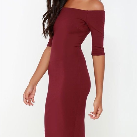 Lulu’s Chic Wine Off The Shoulder Dress - Picture 2 of 6